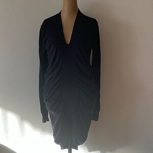 Maria Cornejo sz S knit silk cotton cashmere navy  knit ruched long sleeve dress
